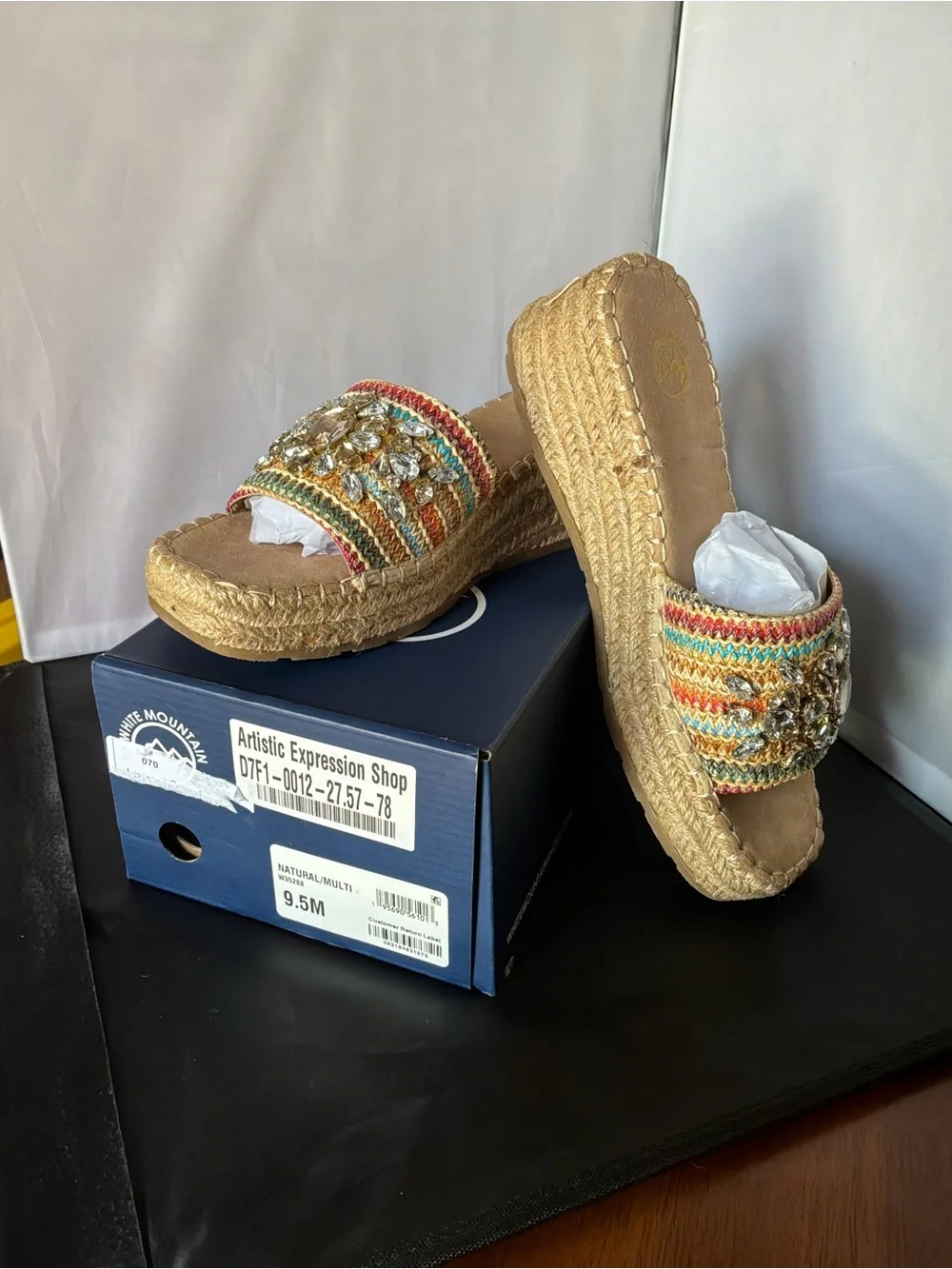 White Mountain Multicolor Beaded Woven Espadrille Slides